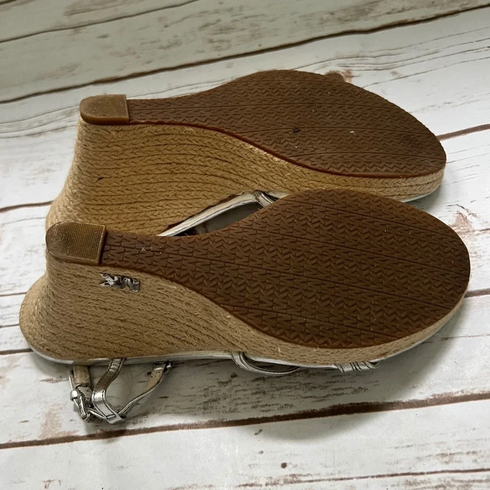 Michael Michael Kors Wedge Sandal Silver Metallic Espadrille Strappy 8.5